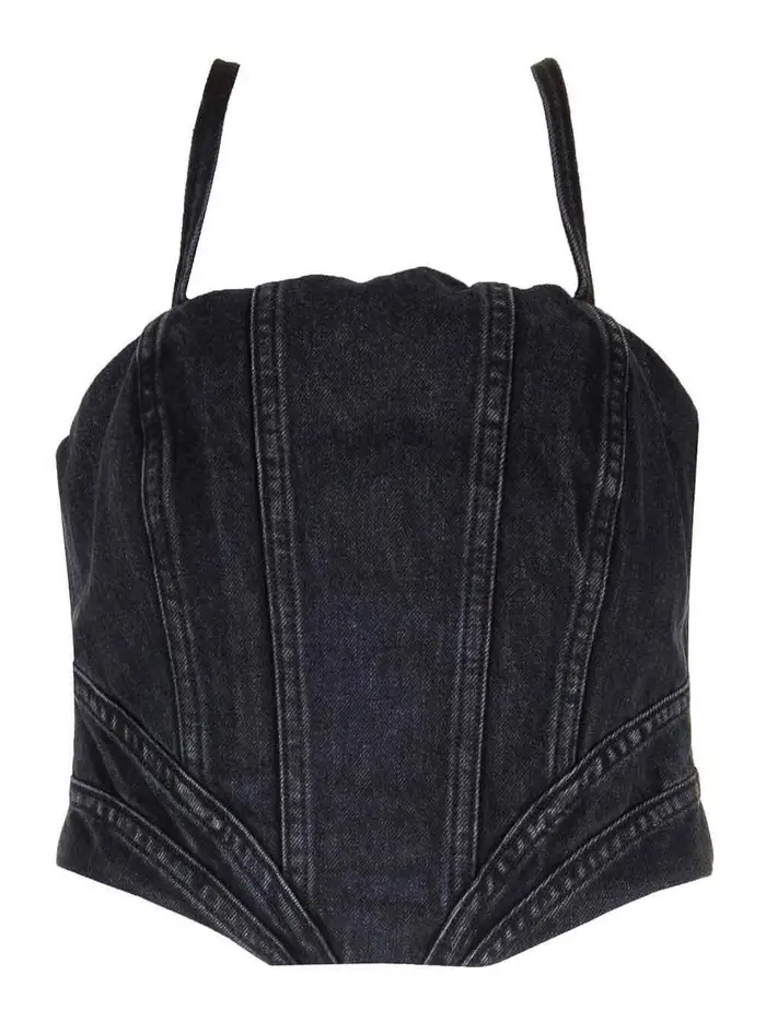 Ami Paris Corsetto di denim nero sbiadito