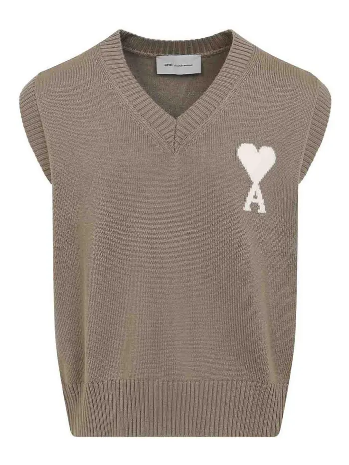 Ami Paris Gilet in lana e cotone Beige