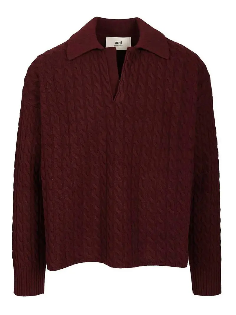 Ami Paris Shirt a cavo-maglia Rosso Scuro