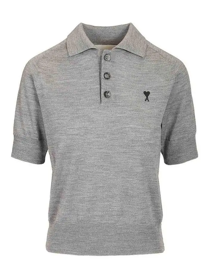 Ami Paris Short-Sleeved Wool Polo Shirt Grigio