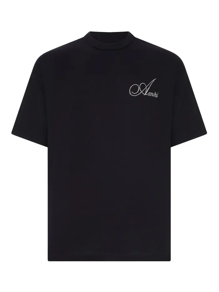 Amiri T-shirt in cotone con logo cristalli Nero