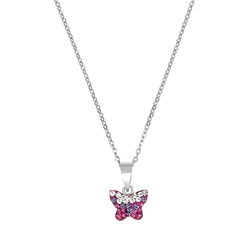 amor Collana con Ciondolo in Argento 925 Collana per bambini, con preciosa, 35+3 cm, Argento, farfalla, Fornita in confezione regalo per