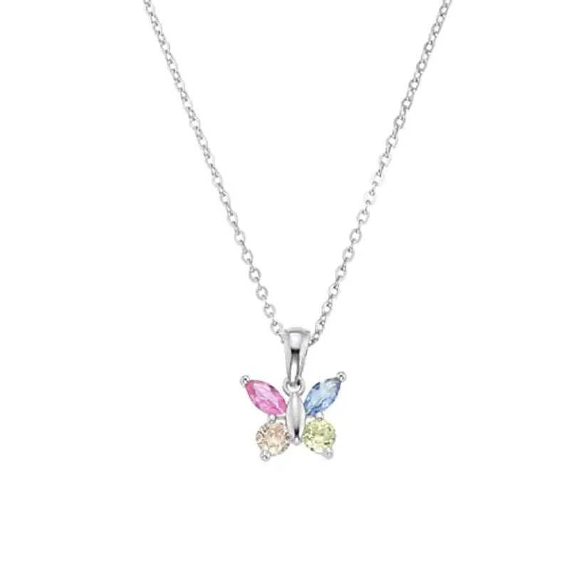 amor Collana con Ciondolo in Argento 925 per bambina, con zirconi sintetici, 35+3 cm, Argento, farfalla, Fornita in confezione regalo per