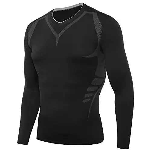 AMZSPORT Maglietta da Uomo a Compressione, Maglia Termica Manica Lunga, Funzione Baselayer, AMZB00