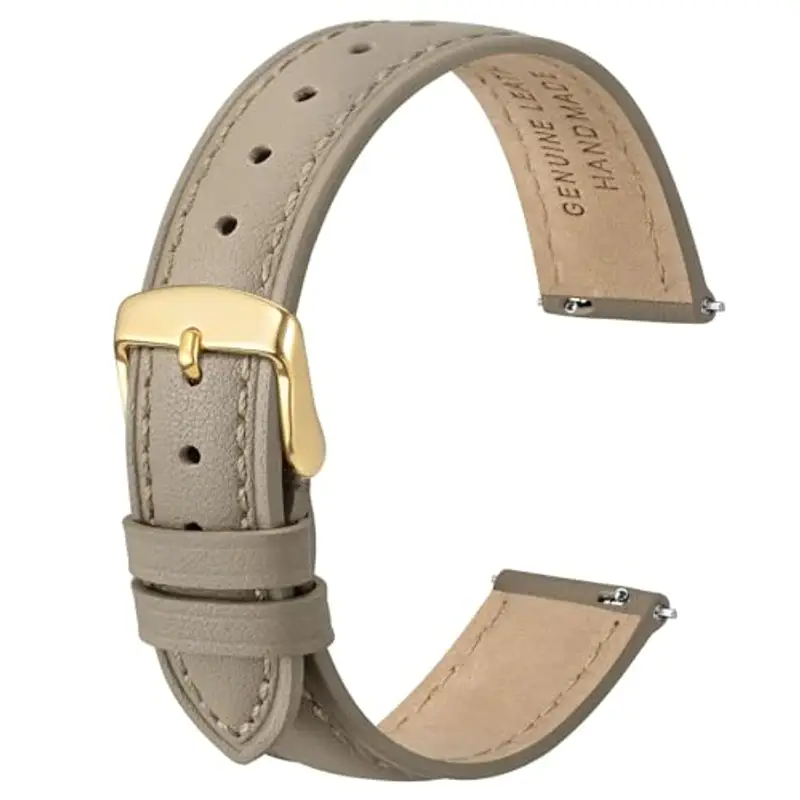 Anbeer 16mm cinturino piatto e sottile in vera pelle, cinturino di ricambio a sgancio rapido, kaki chiaro con fibbia