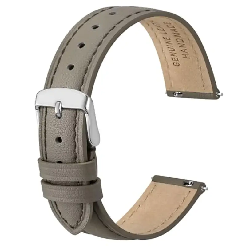 Anbeer 20mm cinturino piatto e sottile in vera pelle, cinturino di ricambio a sgancio rapido, grigio caldo con fibbia