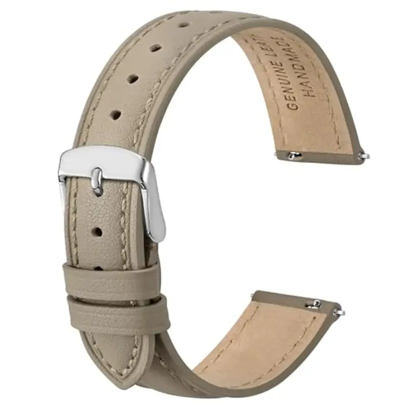 Anbeer 20mm cinturino piatto e sottile in vera pelle, cinturino di ricambio a sgancio rapido, kaki chiaro con fibbia