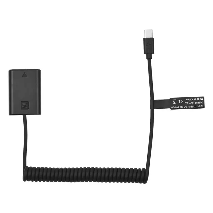 Andoer Adattatore di accoppiamento USB-C per batteria fittizia NP-FW50 con cavo di alimentazione a molla USB Type-C sostitutivo nero