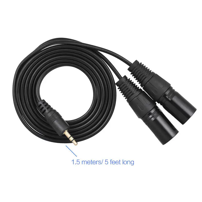 Andoer Cavo audio da 1,5 m/5 piedi Doppio connettore XLR maschio a maschio da 3,5 mm
