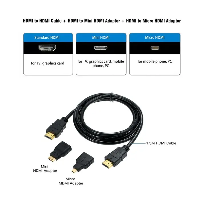 Andoer Cavo HD 3 in 1 Cavo HD maschio a maschio + adattatore Micro HD + adattatore Mini HD 1,5