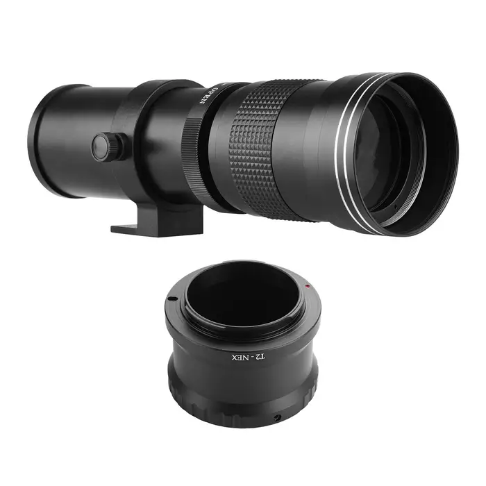 Andoer Fotocamera MF super teleobiettivo zoom F/8 3-16 420-800mm Attacco T con anello adattatore attacco NEX nero