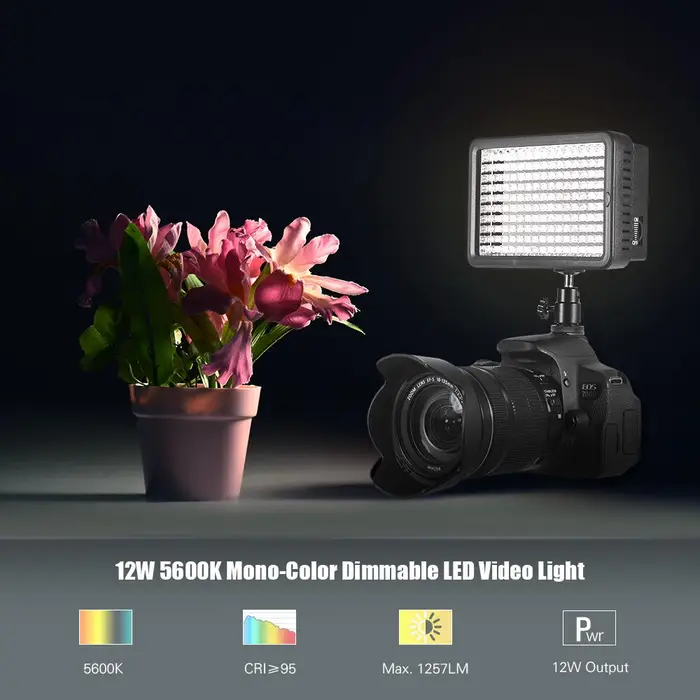 Andoer Luce video LED professionale dimmerabile ad altissima potenza 5600K Luce di riempimento per fotografia 160 perline LED