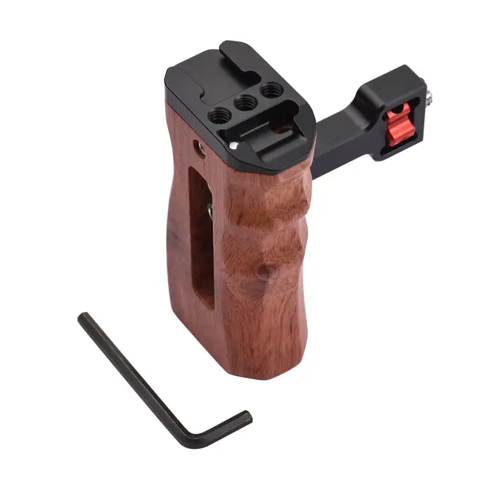 Andoer Maniglia per gabbia per fotocamera regolabile in legno Impugnatura laterale sinistra/destra Vite da 3/8 pollici Supporto stile ARRI