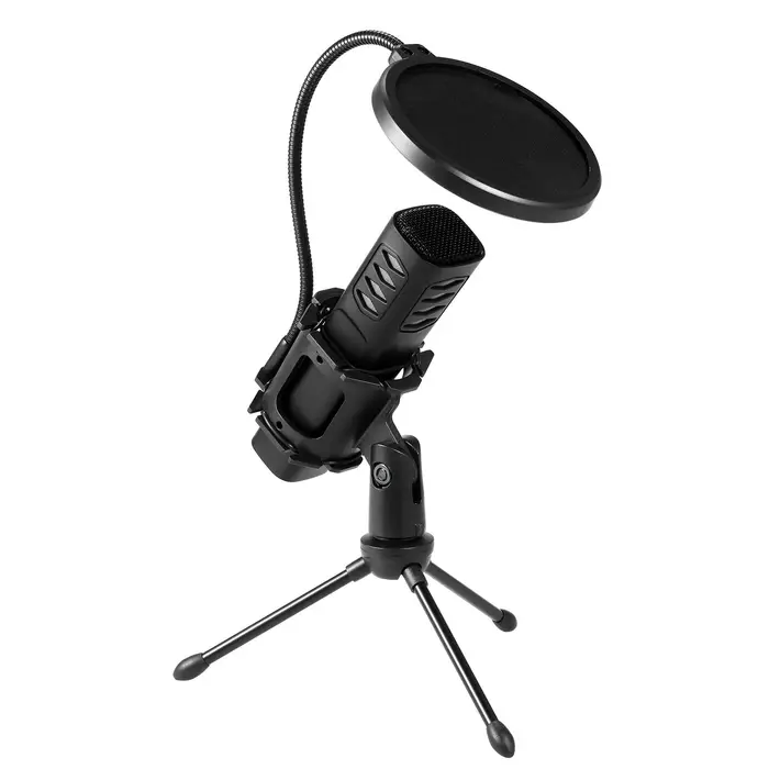 Andoer Microfono USB a condensatore cardioide con supporto per treppiede, filtro anti-pop, supporto antiurto per lo streaming di giochi nero