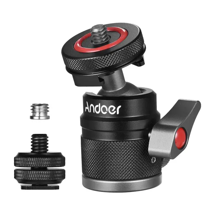 Andoer Mini Adattatore per testa a sfera Supporto per monitor Adattatore per slitta fredda Rotazione a 360 gradi Lega di alluminio 1/4 di