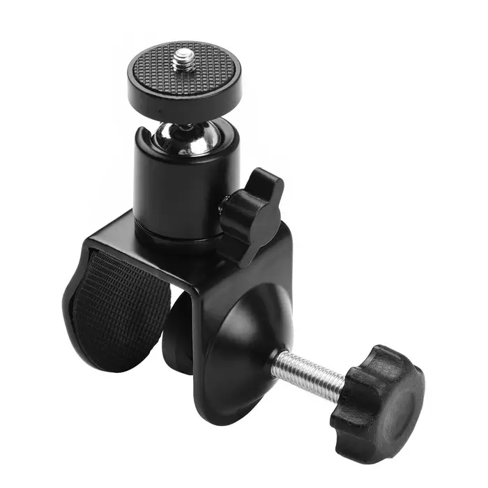 Andoer Morsetto di fissaggio a forma di U con supporto Super Clamp con testa a sfera girevole per fotocamera con luce a LED nero