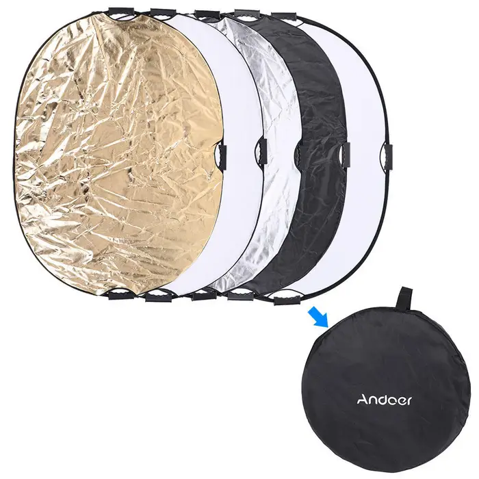 Andoer Riflettore di luce video da studio circolare per fotografia a disco 5in1 da 90 * 120 cm