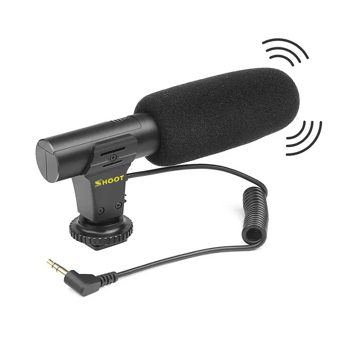 Andoer SHOOT XT-451 Microfono stereo a condensatore portatile con supporto per slitta hot jack da 3,5 mm per Canon Sony nero