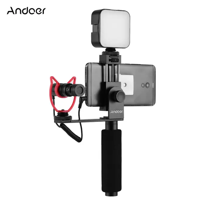 Andoer Stabilizzatore per maniglia per registrazione video del telefono cellulare con impugnatura per vlogging per smartphone nero