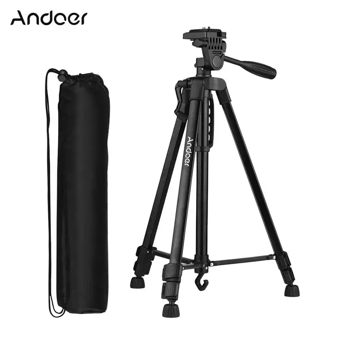 Andoer Treppiede fotografico da 135 cm/53 pollici in lega di alluminio leggera per fotocamera smartphone nero