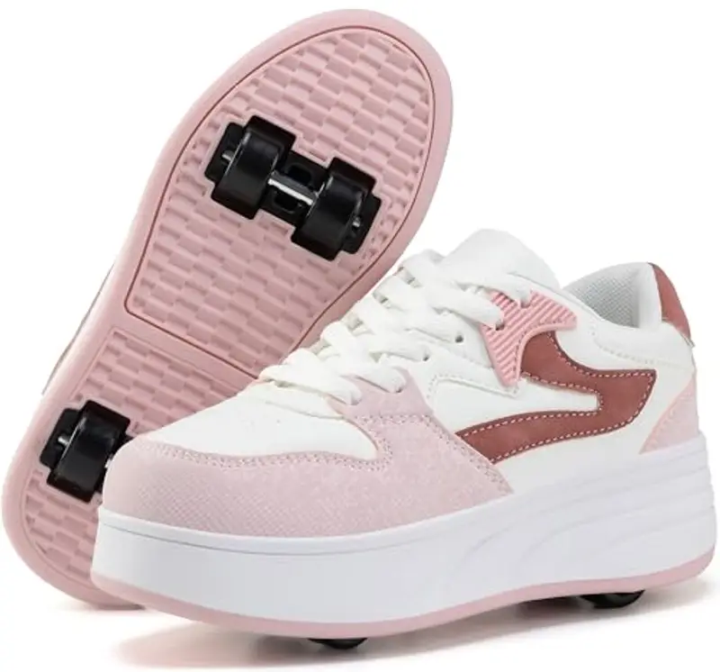 ANEFUN Pattini a rotelle per bambini ragazzi ragazze Sneakers con ruote rimovibili Scarpe sportive, Colore: rosa., 38 EU