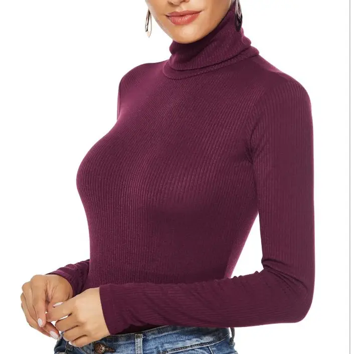 angelcitys FashionCloth Autunno Inverno Donna Maglione a maniche lunghe Collo alto Camicia sottile con fondo tinta unita Triangolo Tuta