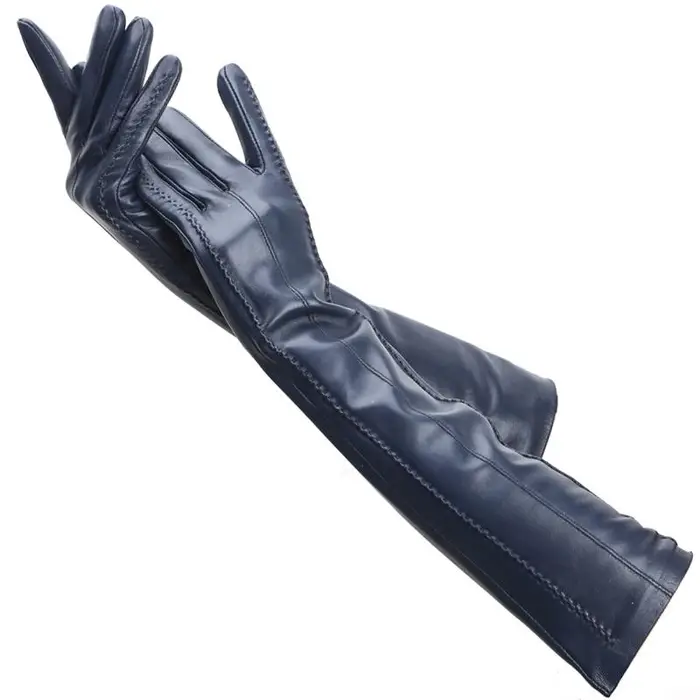 Anihasaiyou Accessories Guanti da donna in pelle di agnello di colore di alta qualità, lunghezza 47 cm, guanti lunghi invernali caldi e