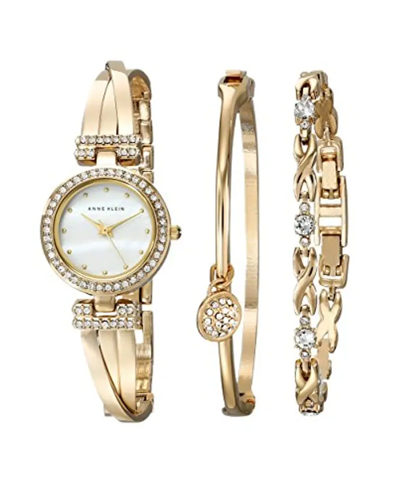 Anne Klein Set con orologio da donna a bracciale rigido impreziosito da cristalli di alta qualità e bracciale, Oro