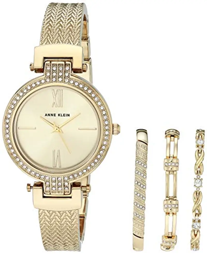 Anne Klein Set con orologio da donna a bracciale rigido impreziosito da cristalli di alta qualità e bracciale, Oro