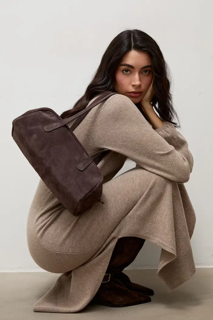 borsa da donna in camoscio Marrone
