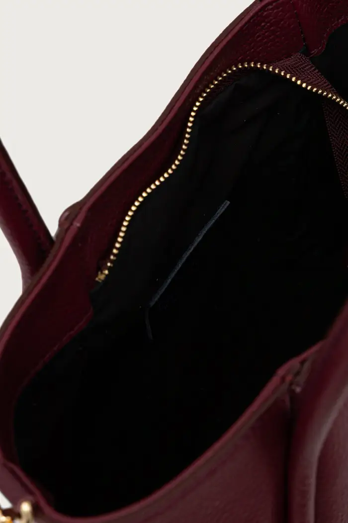 borsa shopper da donna in pelle Violetto miniatura 3