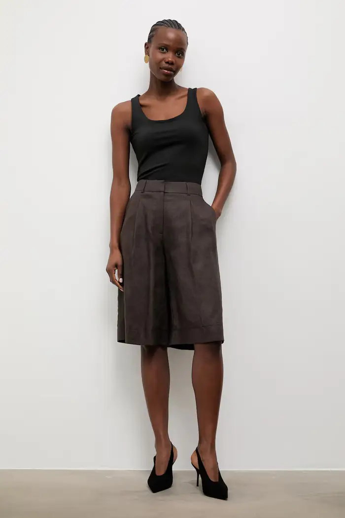 pantaloncini da donna in lino Marrone