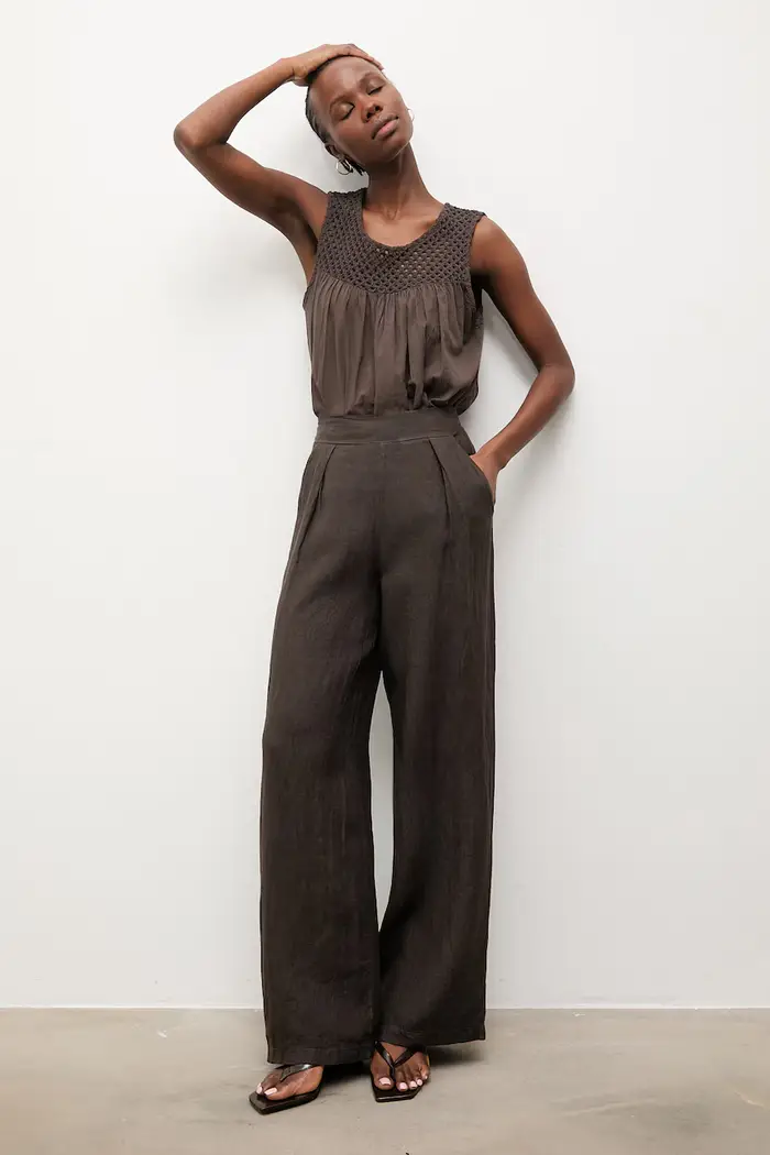 pantaloni da donna in lino Marrone