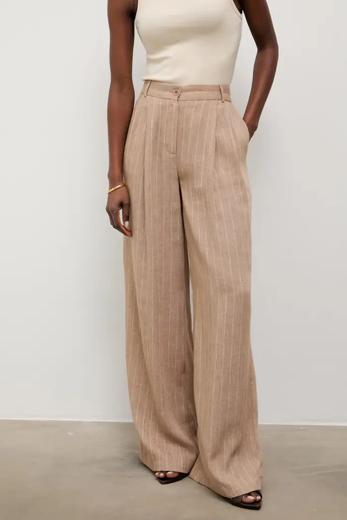 pantaloni palazzo da donna con misto lino Beige