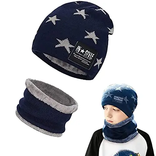 AOMAIGAD Berretto Invernale per Bambini, Beanie Bambino Cappello con Sciarpa Set, Elastico in Maglia Beanie cap
