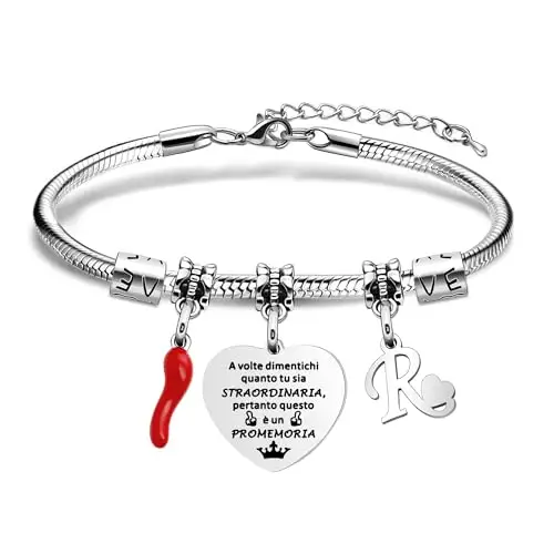 Aosyoisk Lettera R Inspiring Braccialetto Regali per le Donne Ragazze, Lettera iniziale R Nome Braccialetto Reminder