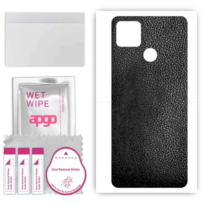 apgo Adesivo Protettivo Skin per il retro compatibile con Realme C12, Pellicola Avvolgente, Pellicola, Vinile - Motivo Pelle Nera