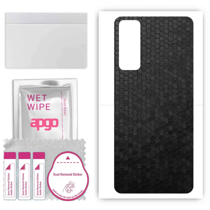 Protective Skin Sticker for the back compatible with Huawei Enjoy 20 SE, Wrap Film, Foil, Vinyl - Pattern Black Honeycomb