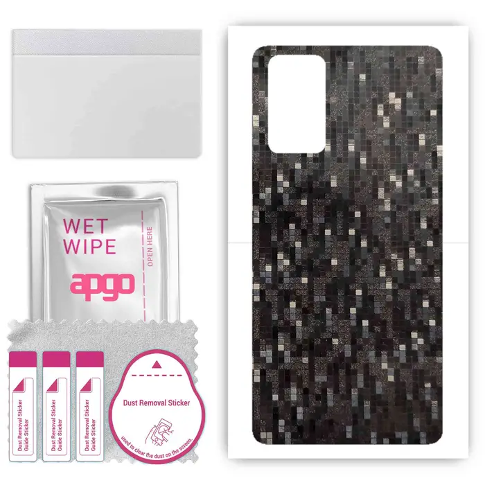 apgo Protective Skin Sticker for the back compatible with Samsung Galaxy Note 20, Wrap Film, Foil, Vinyl - Pattern Carbon Black Pixel