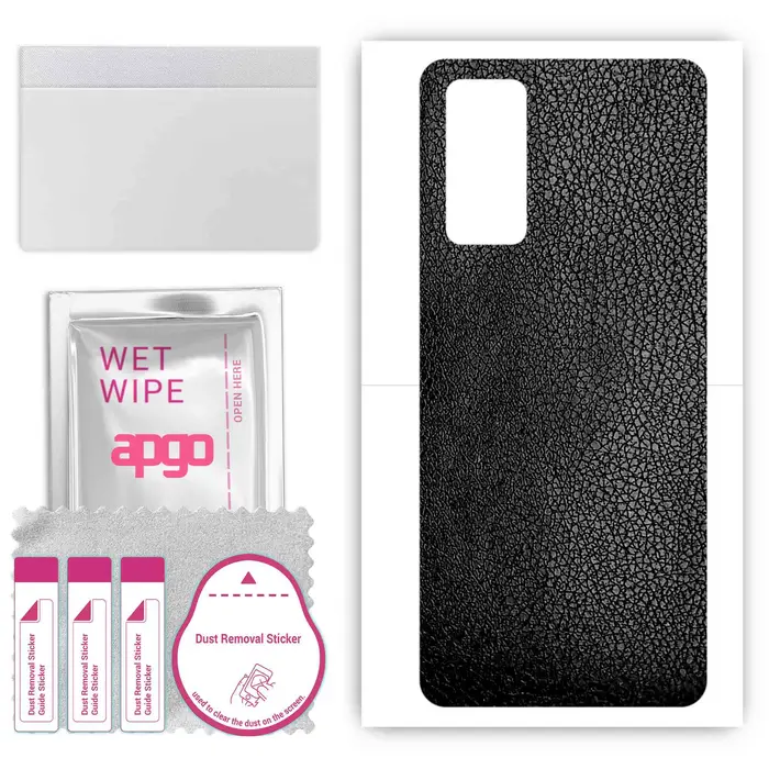 apgo Protective Skin Sticker for the back compatible with Tecno Pova 5G, Wrap Film, Foil, Vinyl - Pattern Black Leather