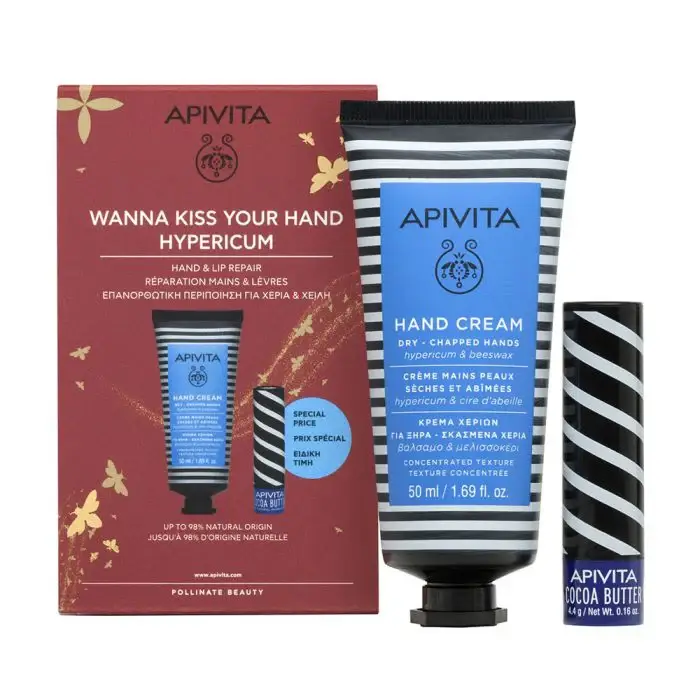Apivita Hypericum Crema Mani 50ml+ Balsamo Labbra 4,4g Set 2 pz