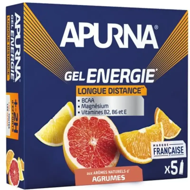 Apurna Confezione da 5 gel energetici agli agrumi per lunghe distanze per 2 ore di sforzo