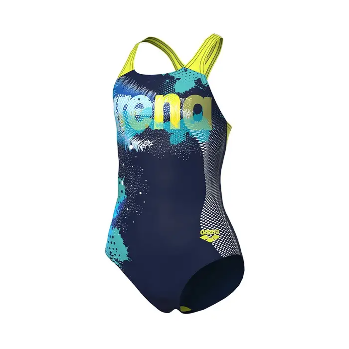 Arena Costume Intero Piscina Light Tricks Navy Giallo Bambina Blu