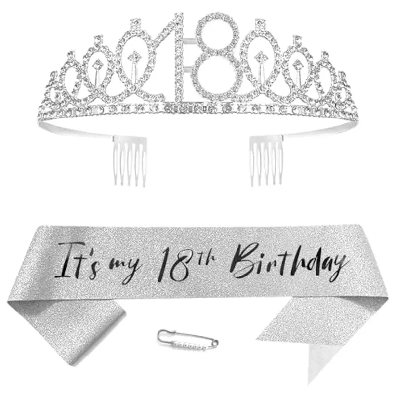 Xihuimay Argento Corona e Fascia per 18° Compleanno - Decorazione Strass Tiara Principessa Queen per Ragazze - Accessori Festa, Mix