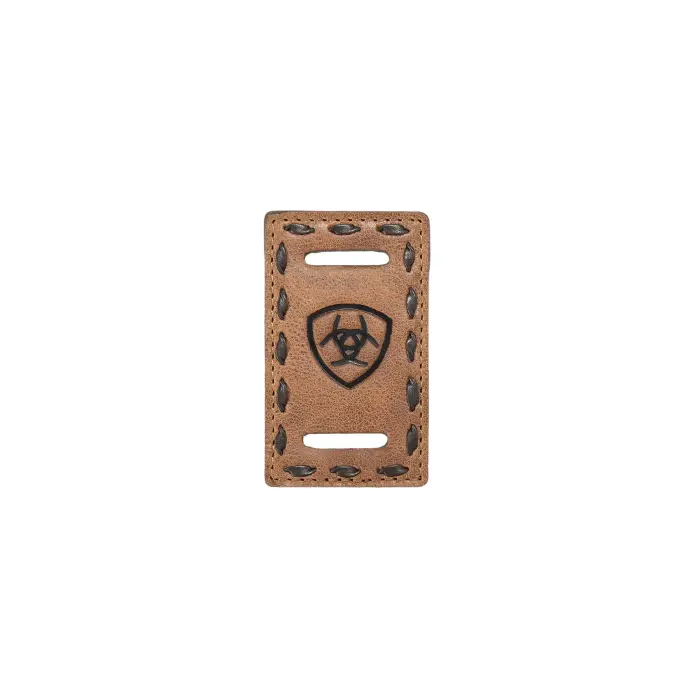 ARIAT Spilla per sciarpa in pelle ADT Shield Logo Marron