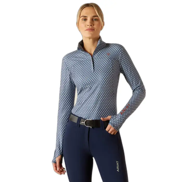 T-shirt equitazione da donna con 1/4 di zip Ariat Lowell 3 0 Bleu