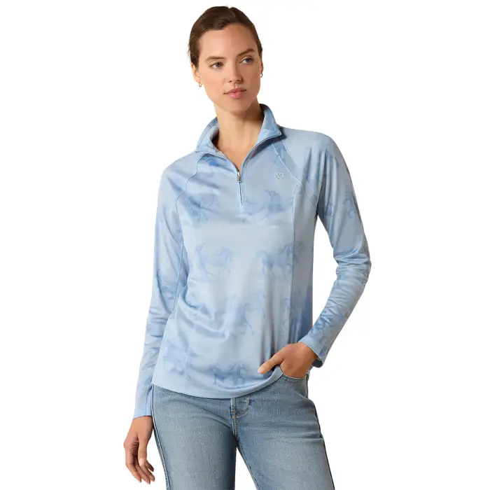 T-shirt equitazione da donna con 1/4 di zip Ariat Sunstopper 3 0 Bleu