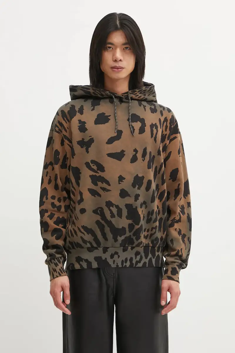 Aries felpa in cotone Leopard Hoodie uomo colore marrone con cappuccio AR2003404