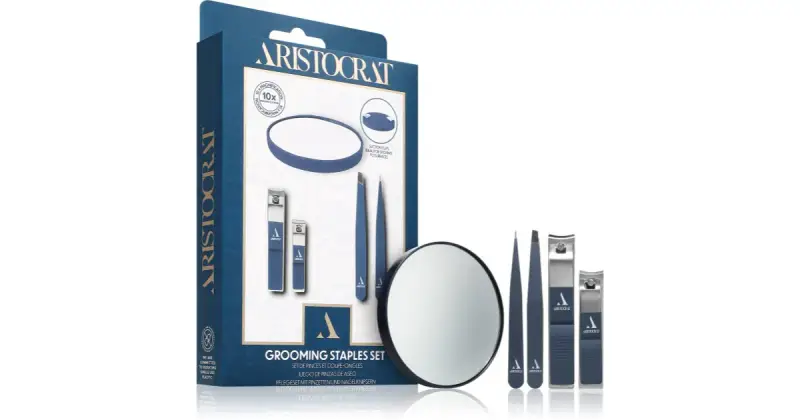 Aristocrat Grooming Staples Set confezione regalo per le unghie specchietto cosmetico 1 pz + pinzetta 2 pz + pinzette per unghie 2 pz