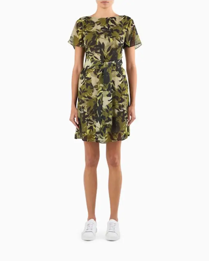 Abito corto Armani Exchange verde in viscosa con stampa foglie